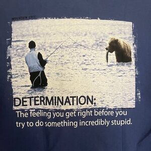 Mountain Life Colorado “Determination”‎ Funny Graphic Blue Tee -Cotton- USA